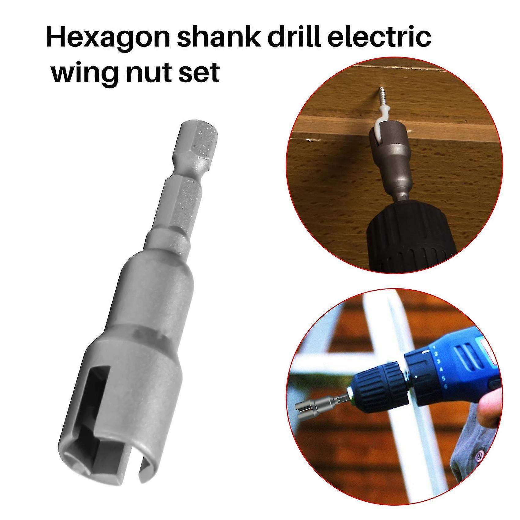 2Pcs Power Wing Nut Driver Set,Slot Wing Nuts Drill Bit Socket Wrenches Tools Set,1/4inch Hex Shank