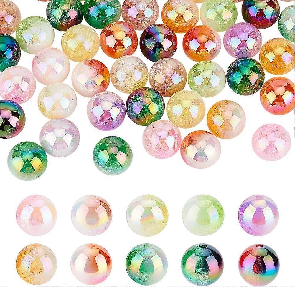 60Pcs 10 Colors UV Plating Opaque Crackle Two-tone Acrylic Beads Round Mixed Color 16mm Hole: 2.7mm 6pcs/color
