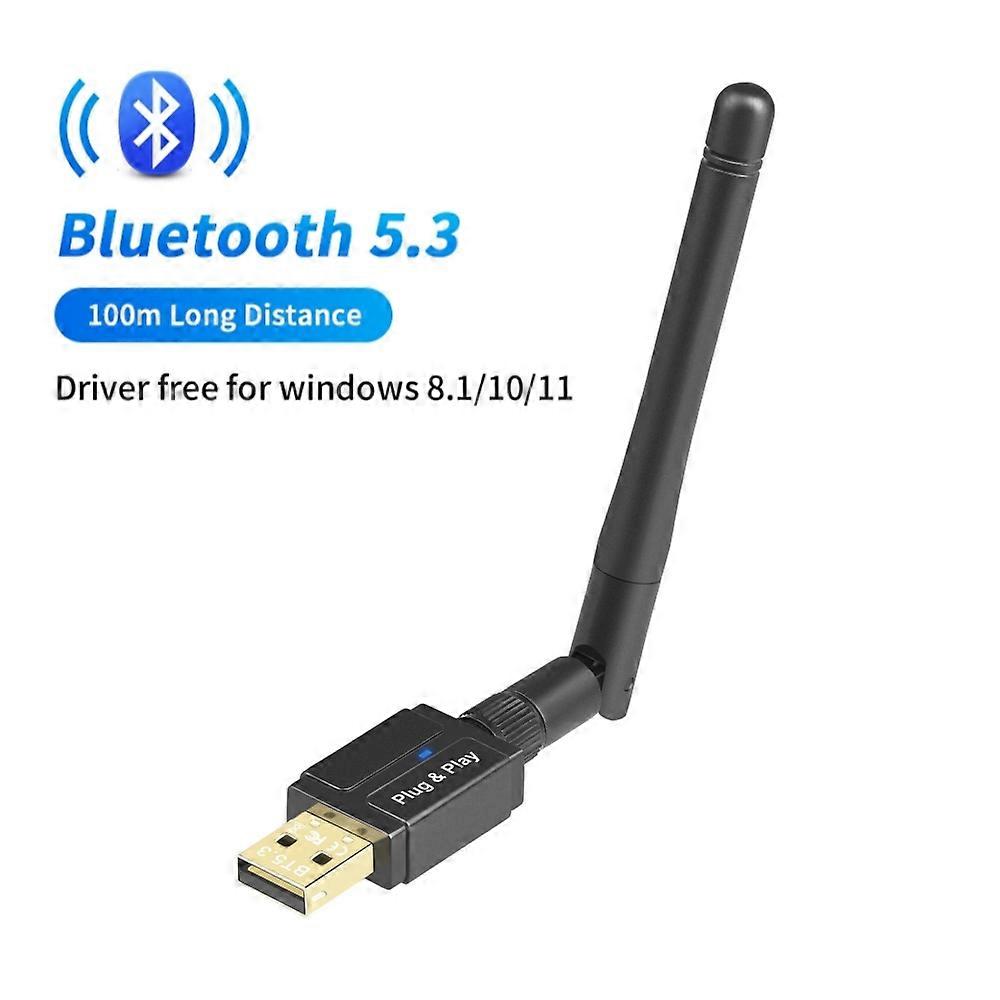 100M Bluetooth 5.3 Adapter Free Driver USB Dongle Audio Receiver for PC Windows 11 10 Wireless Speaker Printer Mouse Keyboard