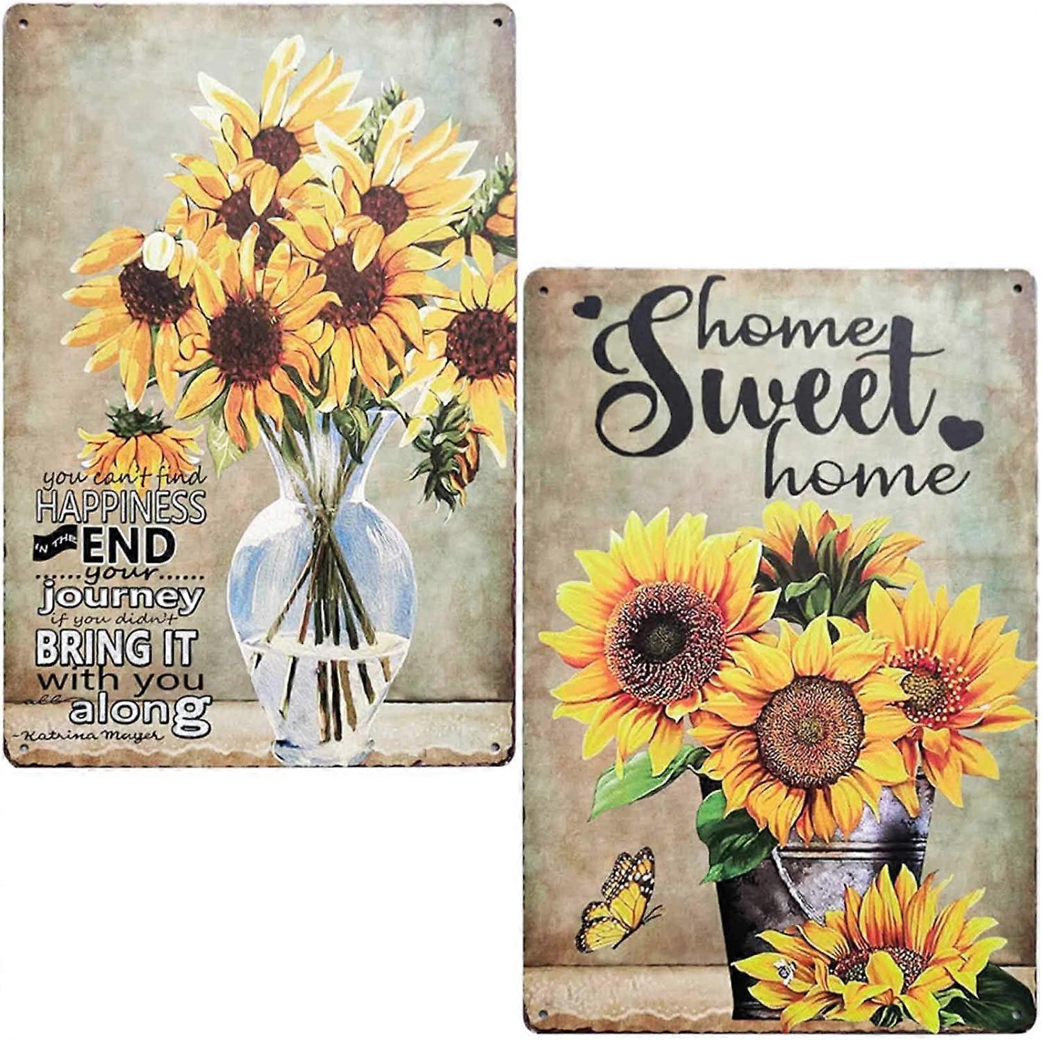 Home Sweet Home Ηλίανθος Floral Bloom Vintage Bar Sign Primitive Country Farmhouse Home Decor for Σαλόνι, Πλυσταριό, Μπάνιο Διακόσμηση 2τμχ