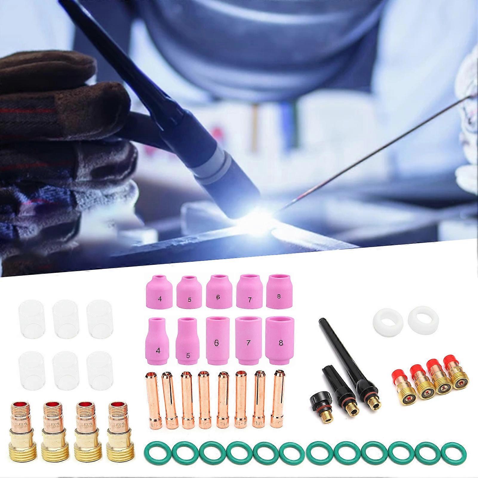 49Pcs/Set Torch Welding Accessories Compact Easy Installation Brass TIG Welding Torch Consumables Nozzle Kit for Argon Arc Welding WP17/18/26 Mengxi