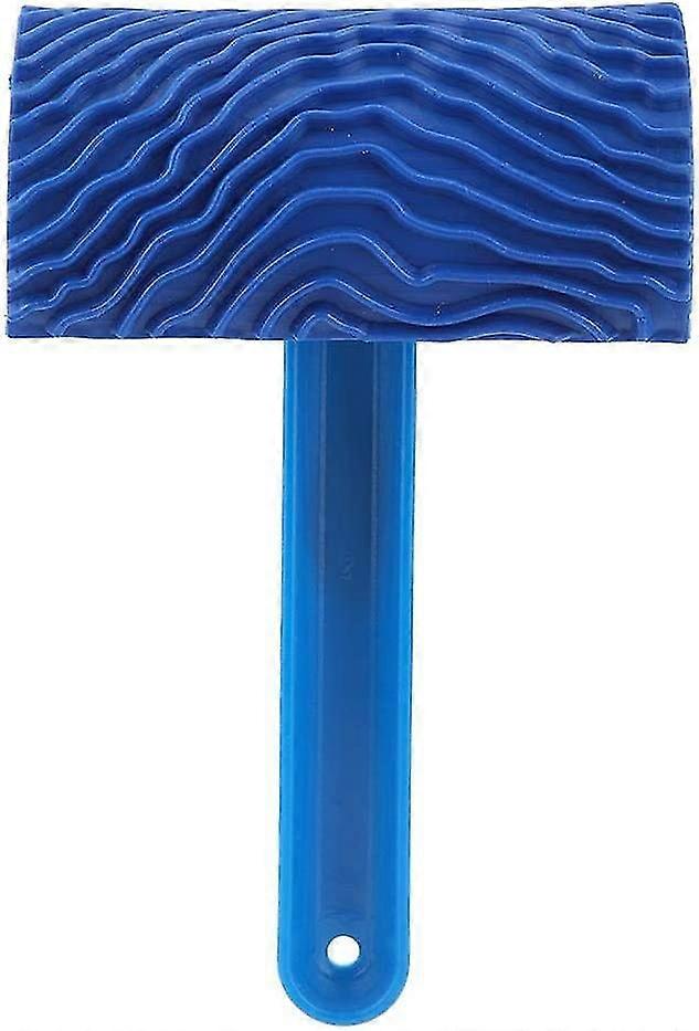 Blue Wood Grain Effect Emboss Pattern Paint Roller With Handle Wall Decor Diy Tool