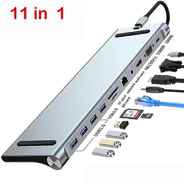 Type C To 2 Hdmi-compatible Dual Monitor With Gigabit Rj45 Usb Hub Pd 3.5mm Sd/tf Usb-c Data Transmission Adapter