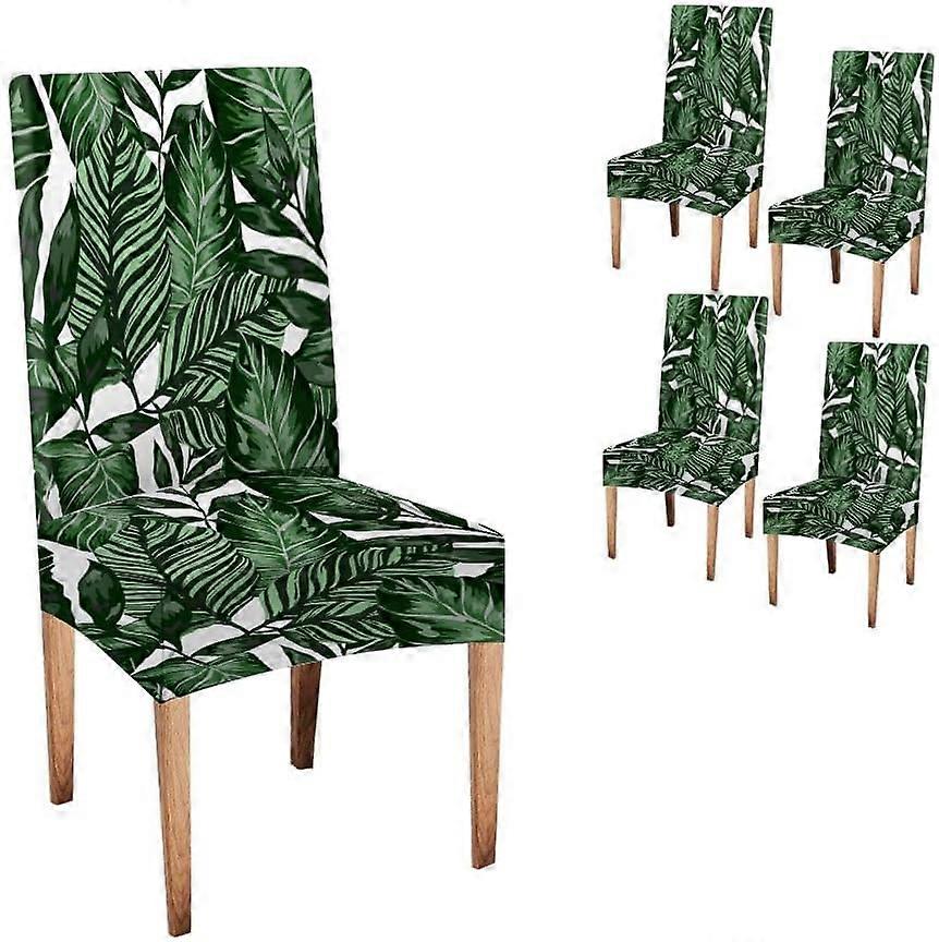 Leopard Floral Dining Chair Slipcover 4 Pack Watercolor Seamless Pattern with Tropical Leaves Palms Monstera Passion Fruit Al Dining Chair Slipcover S