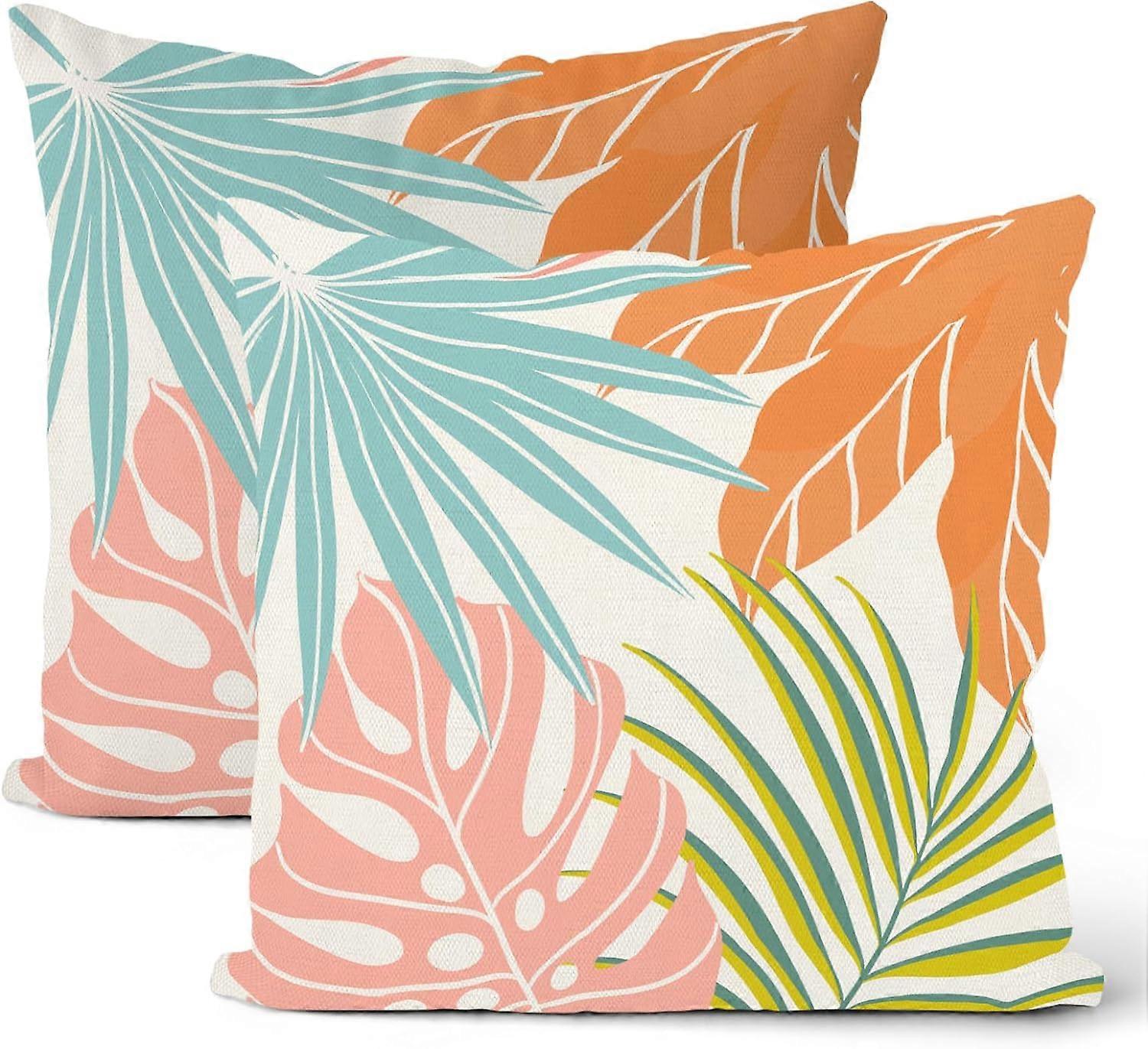 Tropical Pillow Covers 18x18 Set of 2, Colorful Palm Leaf Throw Pillow Covers Hawaiian Style Summer Tropical Leaf Decorative Cushion Case for Couch So