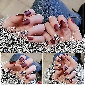 Rosso scuro Tinta unita Unghie finte Charming Com