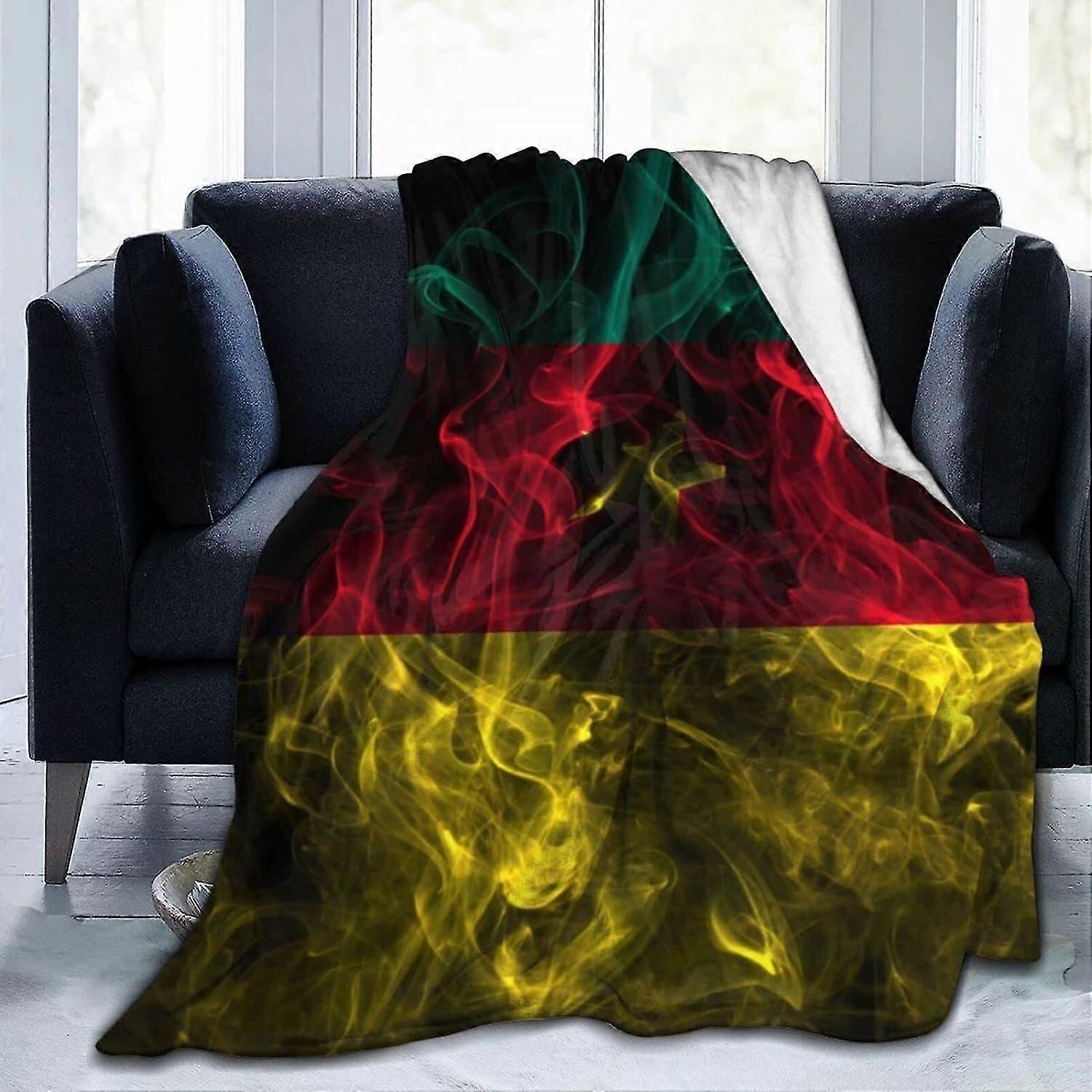 Throw Blanket Smoke Flag of Cameroon Flannel Blanket Soft and Comfortable Sofa Blanket Washable for Sofa Couch Bed