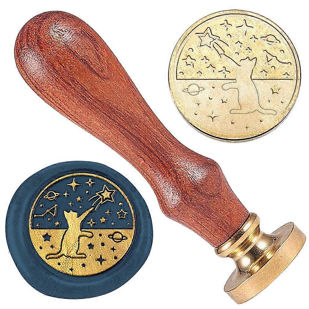 Star Cat 1" Wax Seal Stamp Vintage Sealing Stamps Removable Brass Head Seal Stamp with Wooden Handle Sealing Wax for Envelope Card Letter Wedding Invi