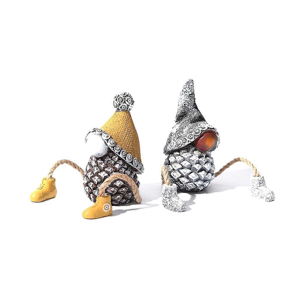 Shelf Sitters with Dangling Legs Pine Cone Gnomes Figurine Decor Set of 2 Unique Mini Resin Faceless Doll Statue