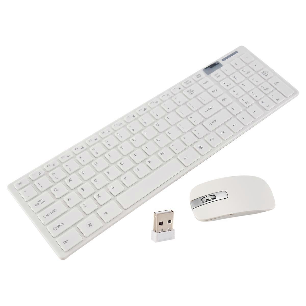 Wireless Slim White Keyboard + Wireless Optical Mouse Set for PC and Laptop
