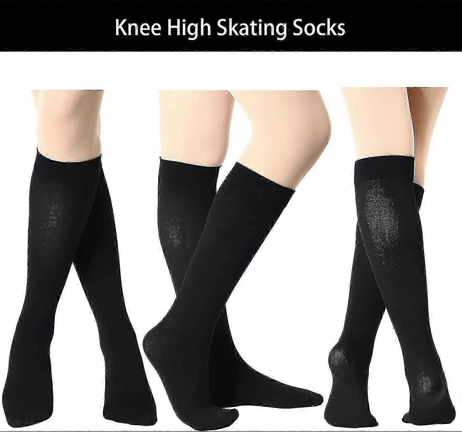 6 Pairs Ice Skating Socks Solid Color Skating Socks Light Opaque Knee Skating Socks For Women Girl