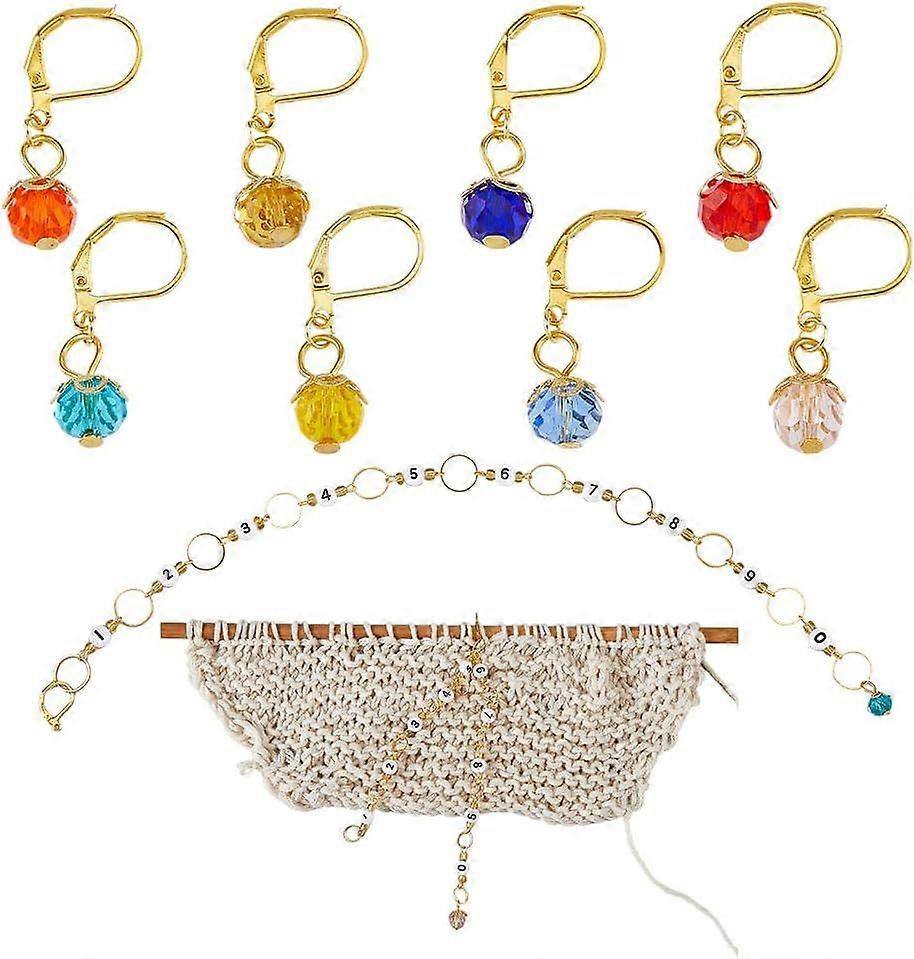 Hobbspring Enamel Crochet Stitch Markers Set Including 24pcs Glass Locking Stitch Markers and 2pcs Number Acrylic Knitting Row Counter Chains with Cla