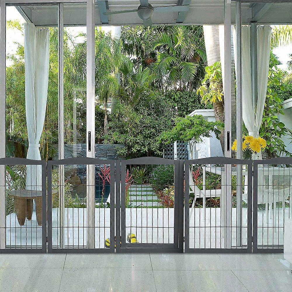 Grey 5-Panel Wooden Folding Pet Playpen
