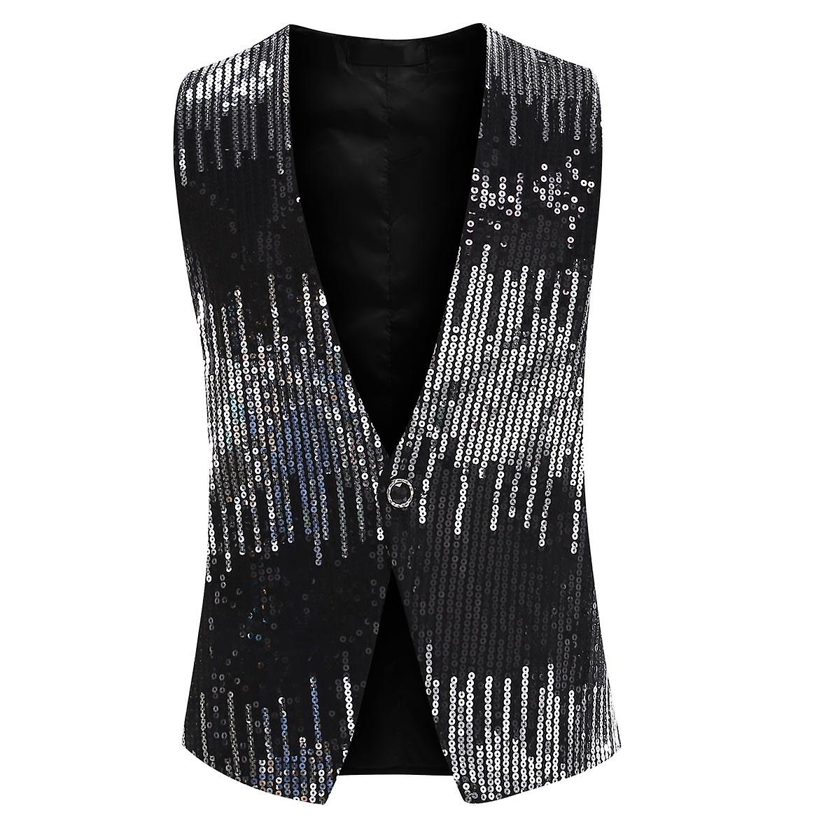Cloudstyle Men's Gradient Sequined Shiny Slim Fit Suit Vest