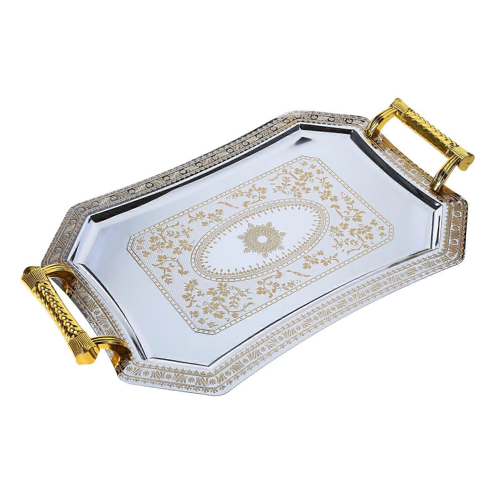 Vassoio portaoggetti in acciaio inox Piatto da servizio a buffet Contenitore in metallo Accessorio per caffè Tè Bevanda Tazza per bevande Argento antiscottatura M