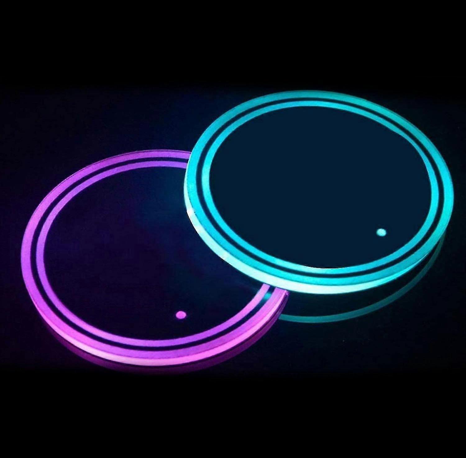 Led Cup Holder Lights,2pcs Waterproof Coasters 7 Colors Light Cup Pad