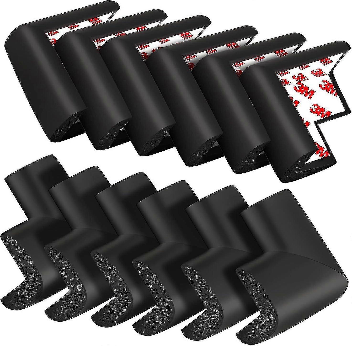 Foam Edge Protectors Corner Guards, Pre Applied Tape, Black, 12 Pack