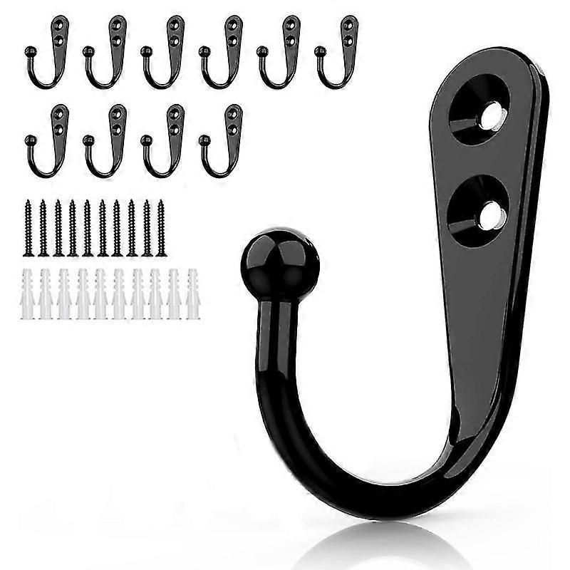 10pcs Black Single Hook Wall Hooks Black Coat Hooks with Mounting Screws