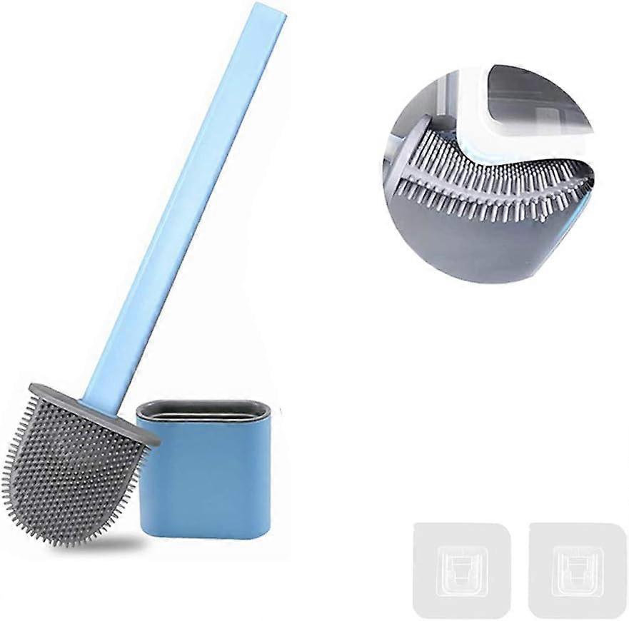 Effortless Toilet Scrubbing, Wall-Mount For Tiny Room Solution with Non-Slip Handle for Safe and Convenient Cleaning (Blue)