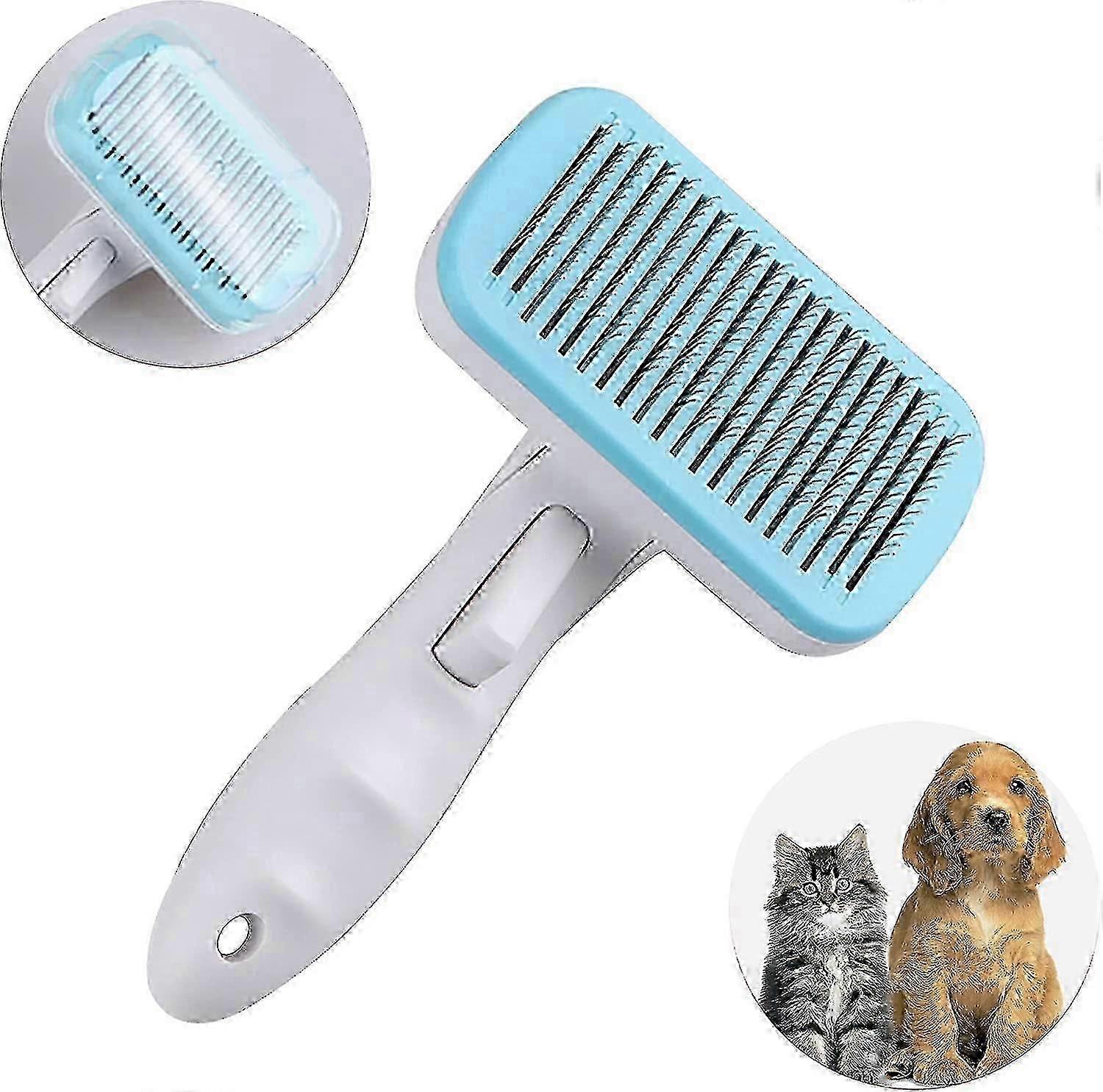 Cat Comb, Dog Comb Pet Grooming Tool With Clean Button, Hair Removal Toola