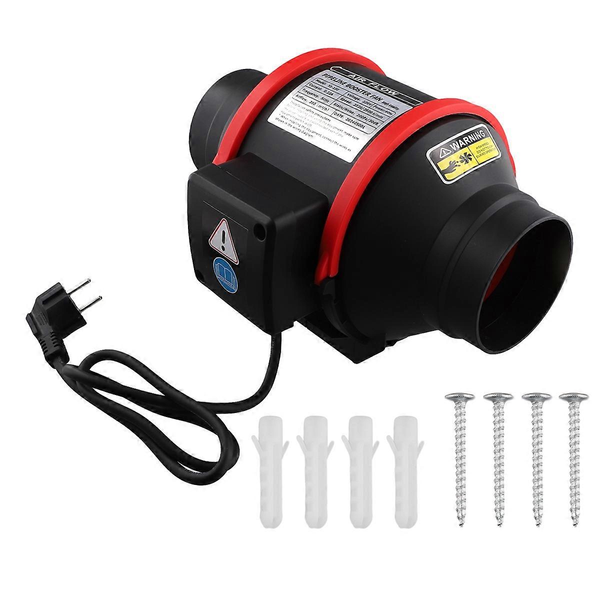 Exhaust Flue Fan 100mm Speed Control Mixed Flow Inline Fan High Speed Exhaust Fan for Vents HVAC Systems Parts EU Plug