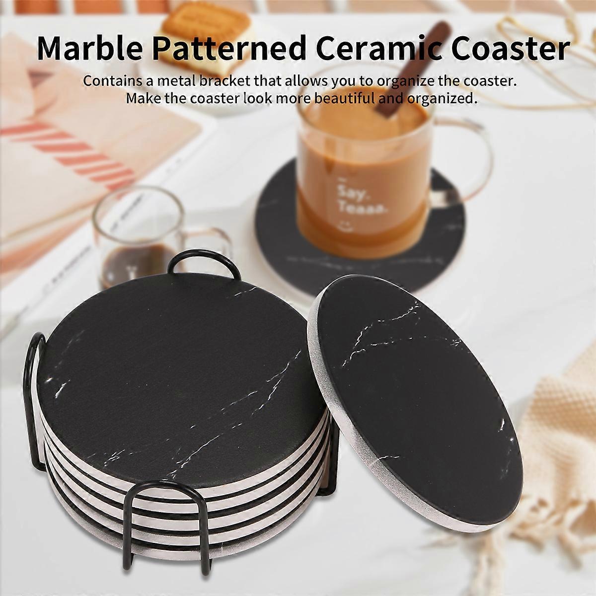 Coasters for Drinks, Ceramic Stone Coaster Set with Metal Black