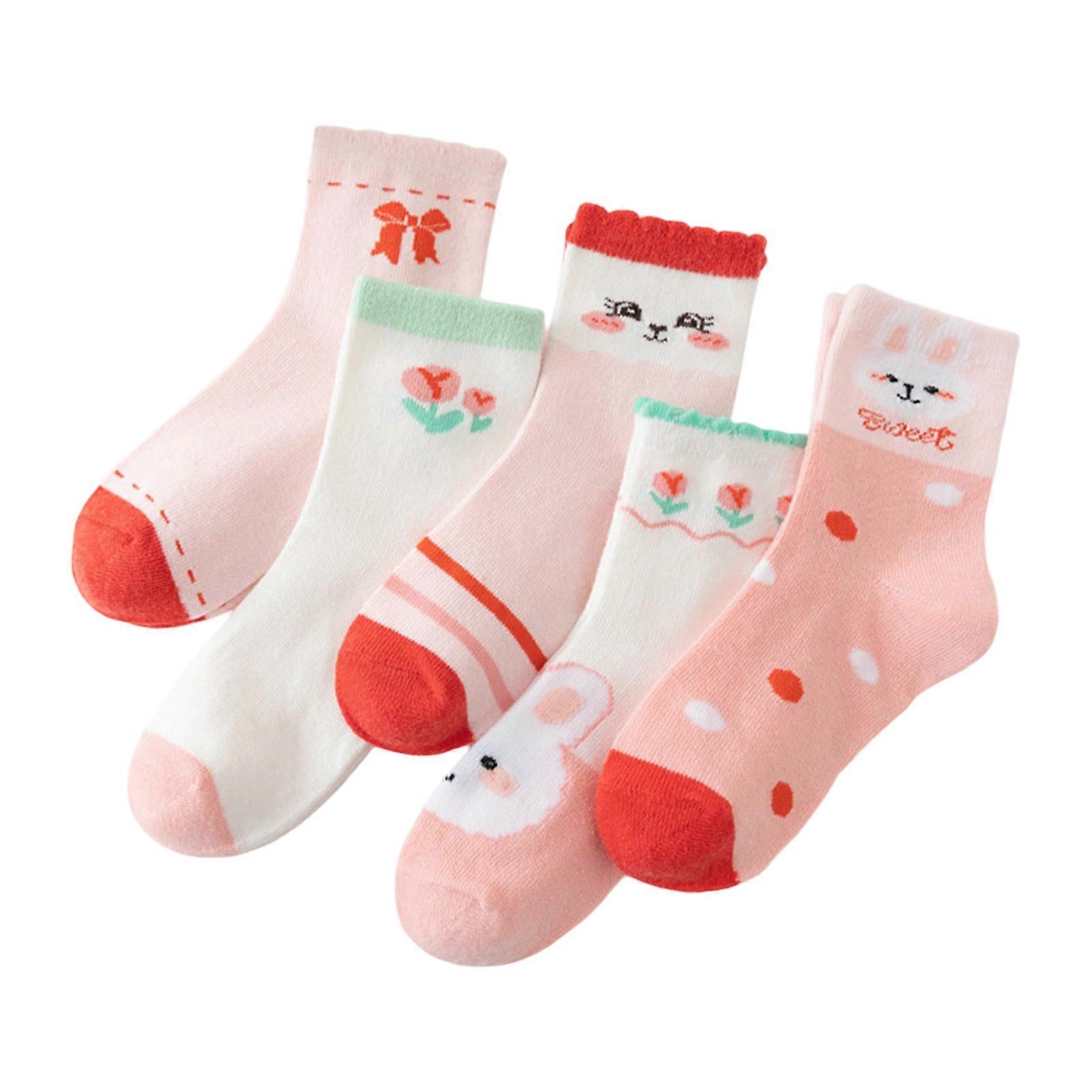 5 paires de chaussettes à motif de dessin animé Chaussettes de cheville pour bébé Printemps Automne Chaussettes pour les tout-petits Enfants Chaussettes pour enfants Chaussettes respirantes Lapin cinq paires S