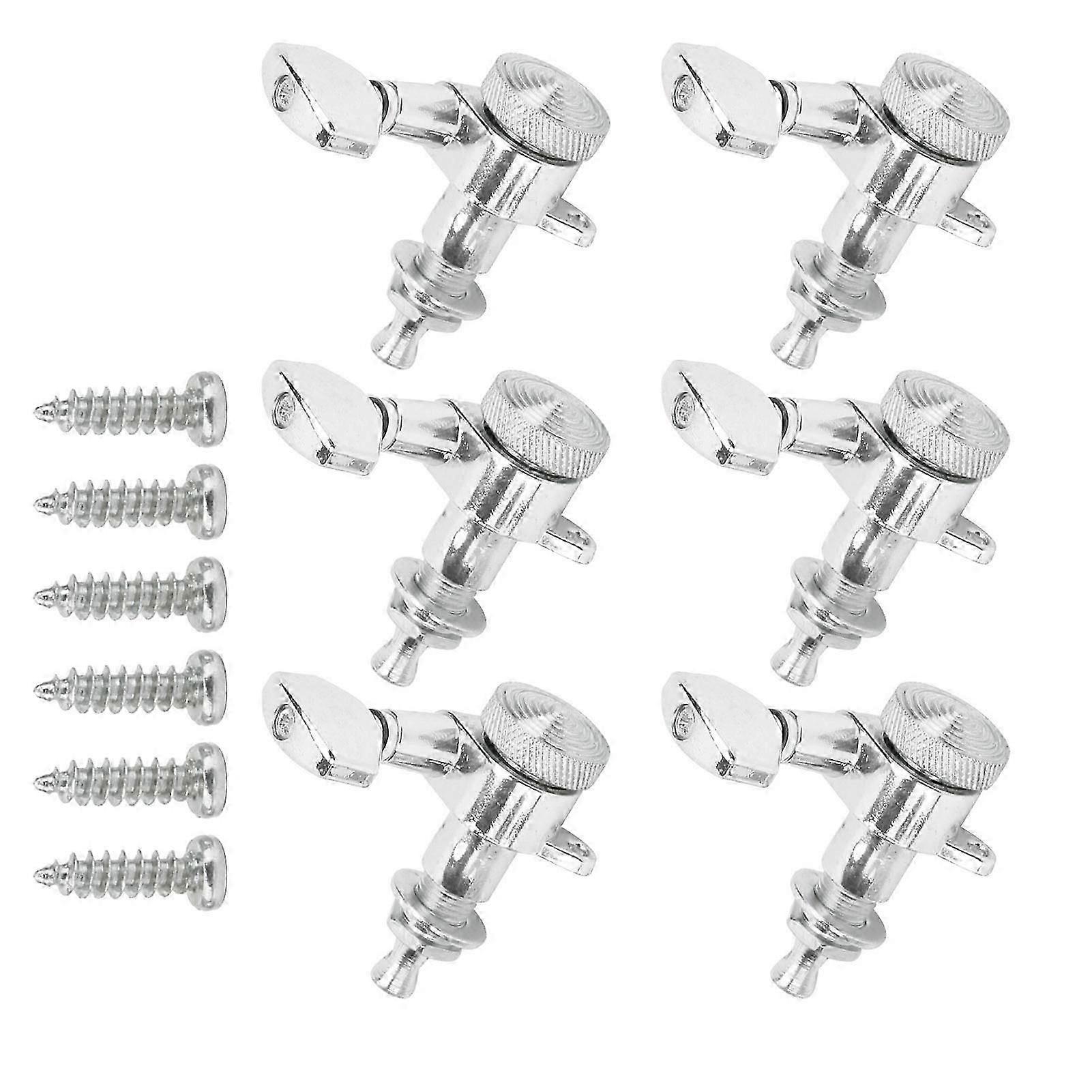 6Pcs Locking Guitar String Tuning Peg Metal Electric Sealed Tuner Head Key Set Kit Silver6 Left Peg Set_Lucky_B