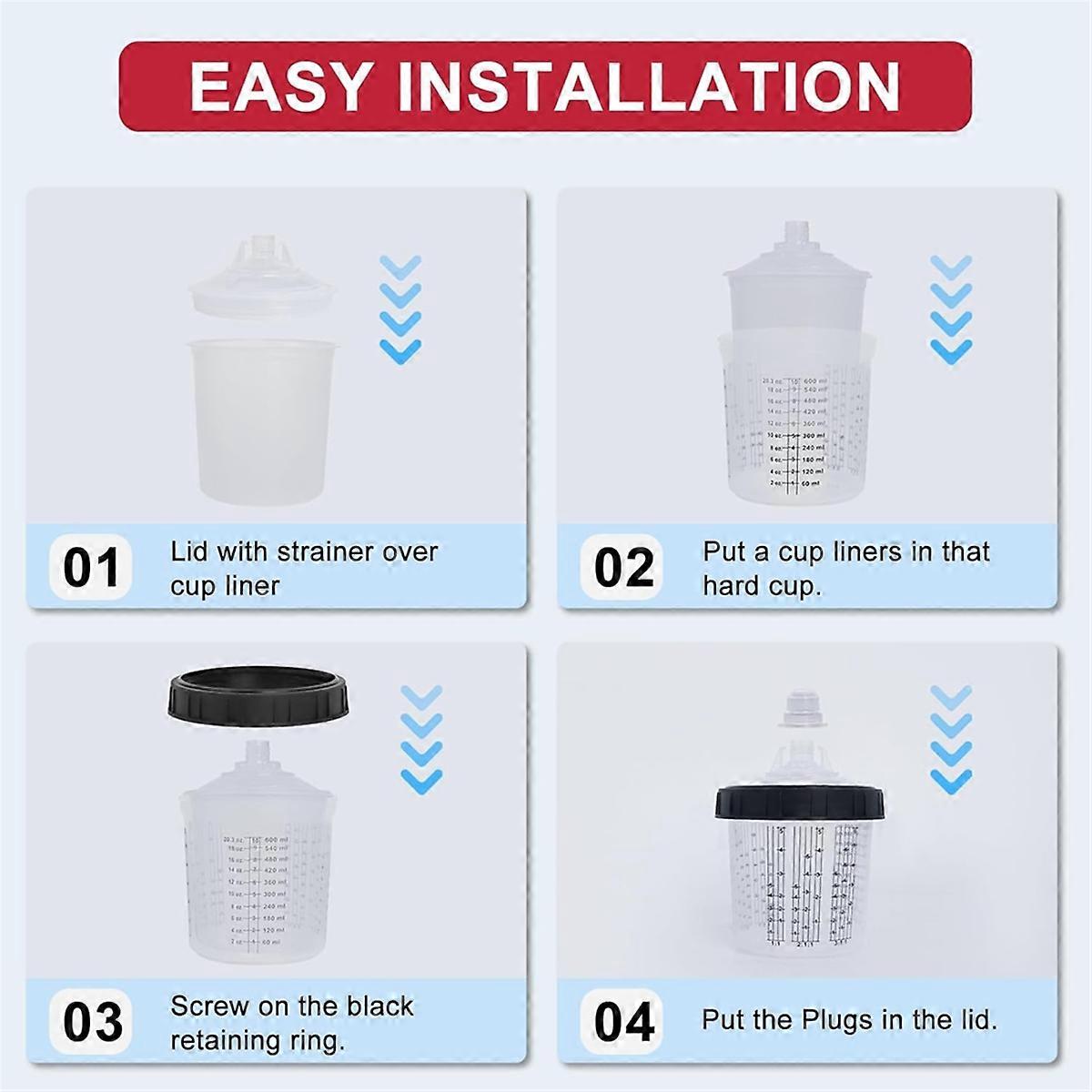 Paint cup, 50 cup liners (20 oz), 50 lids with filters