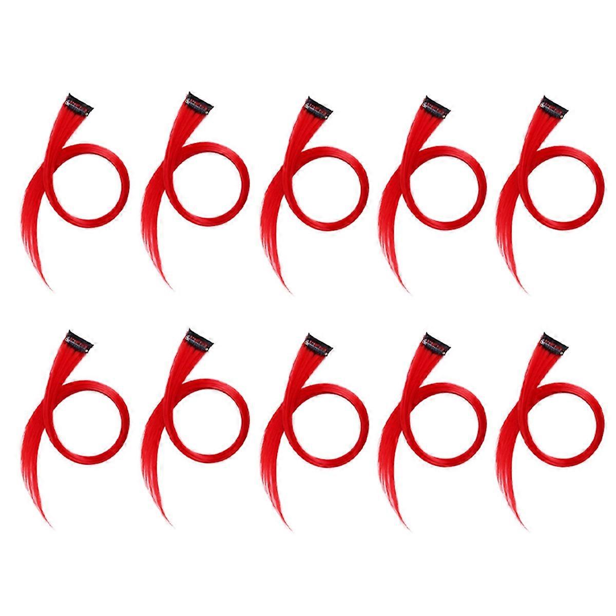 10 Pcs Highlighted Hair Extension for Hair False Hair Red 3.2x55cm