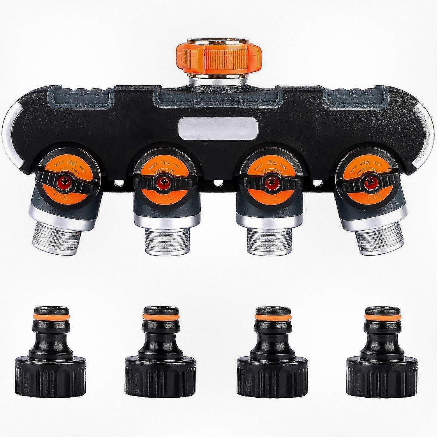 4-Way Garden Hose Splitter, Adjustable Water Flow Distributor for Irrigation