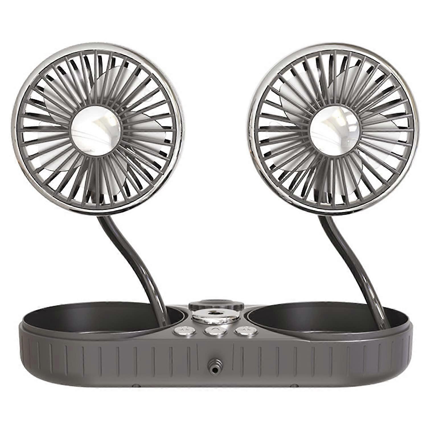 USB Vehicle Fan with Dual Head Car Cooling Fans with USB Plug 360 Degree Rotation