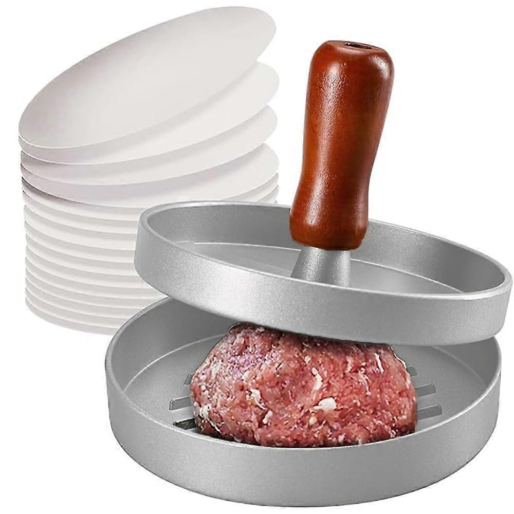 Smashed Burger Press Set with 100 Patty Papers, Stainless Steel Non-Stick Burger Smasher Tool for Beef and Veggie Patties