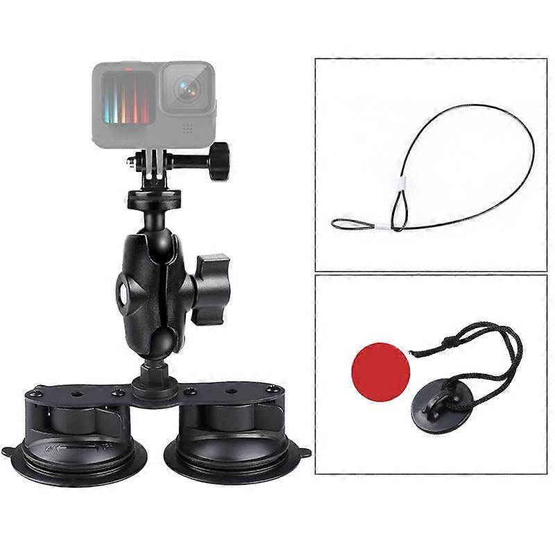 Tripod Adaptörlü Çift Vantuz Montaj Tutucu ve Çelik Bağlama ve Güvenlik Tokası (Siyah)