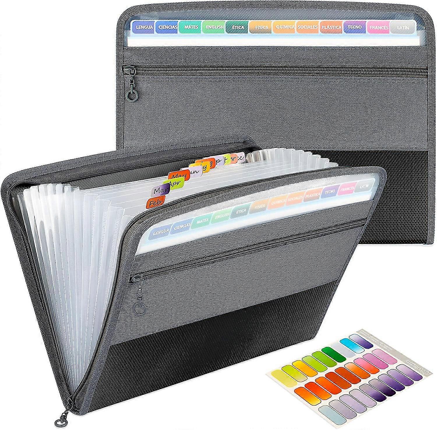 1pc 13 כיסים רוכסן הרחבת תיקייה A4 תיקיית פלסטיק עמיד למים וחזק תיקייה (שחור)