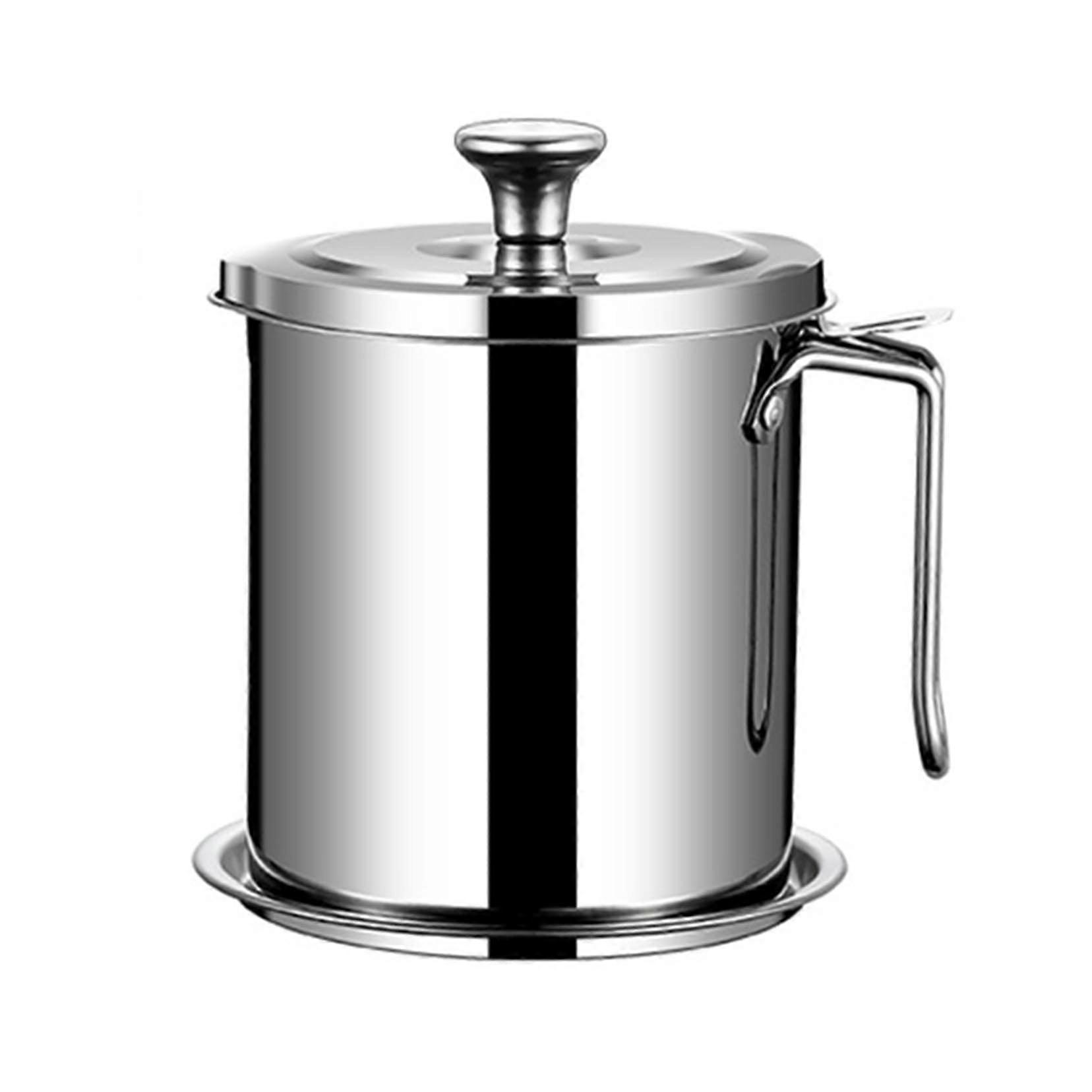 Bacon Grease Container With Strainer,1.9L Stainless Steel Cooking Oil Keeper With Lid and Handle
