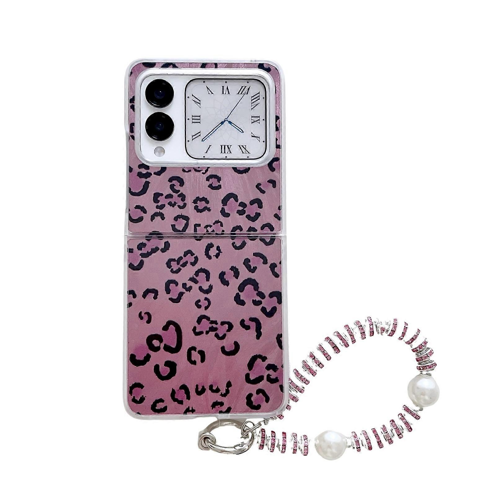Feather Leopard Pattern Integrated Phone Case with Bracelet