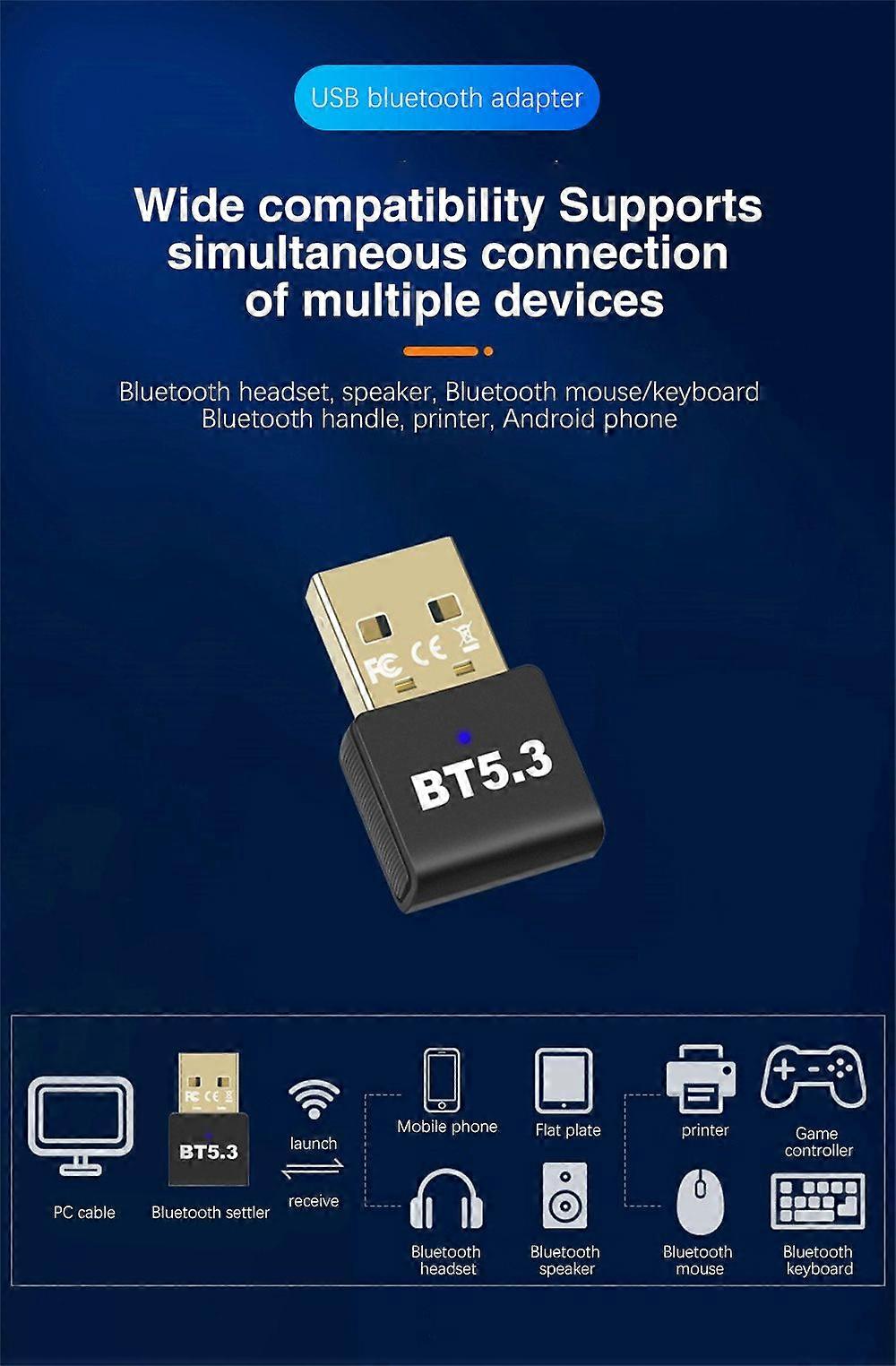 USB Bluetooth 5.3 Adapter Transmitter BT Receiver Wireless Speaker Audio Mouse Dongle USB Adapter for Computer PC Laptop