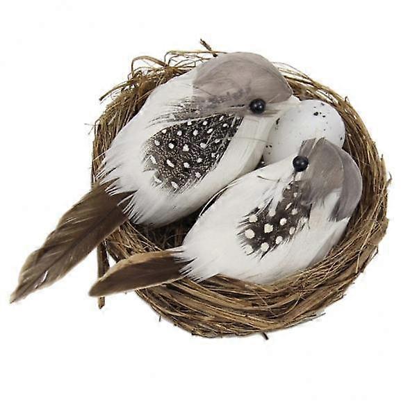 6x Set of Artificial Feathered Birds, Birds Nest & Birds Eggs Garden Outdoor