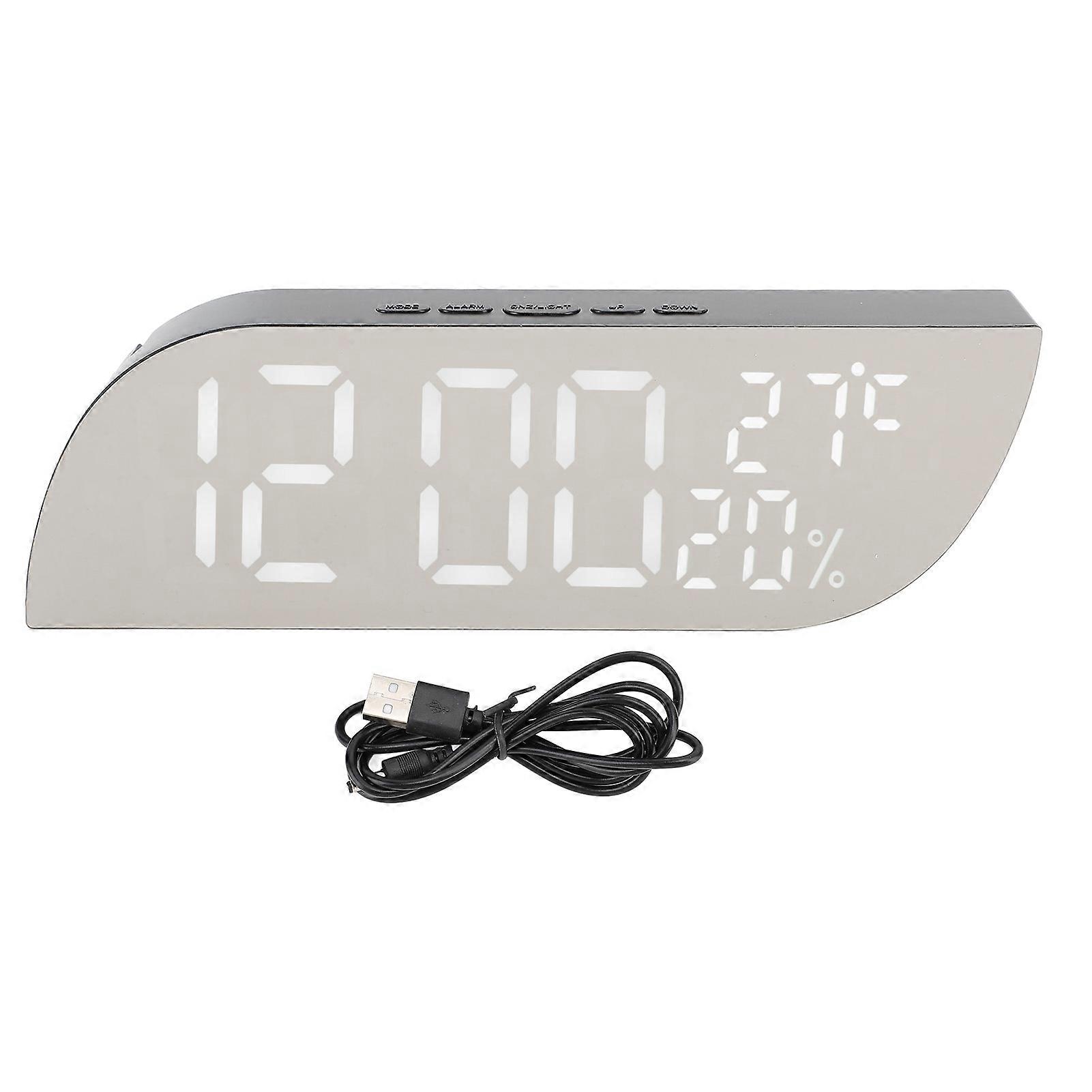 Multifunction Digital Alarm Clock Innovative Silent Temperature Humidity LED Mirror Desk Clock for Indoor Home Bedroom Office White Light DC5V