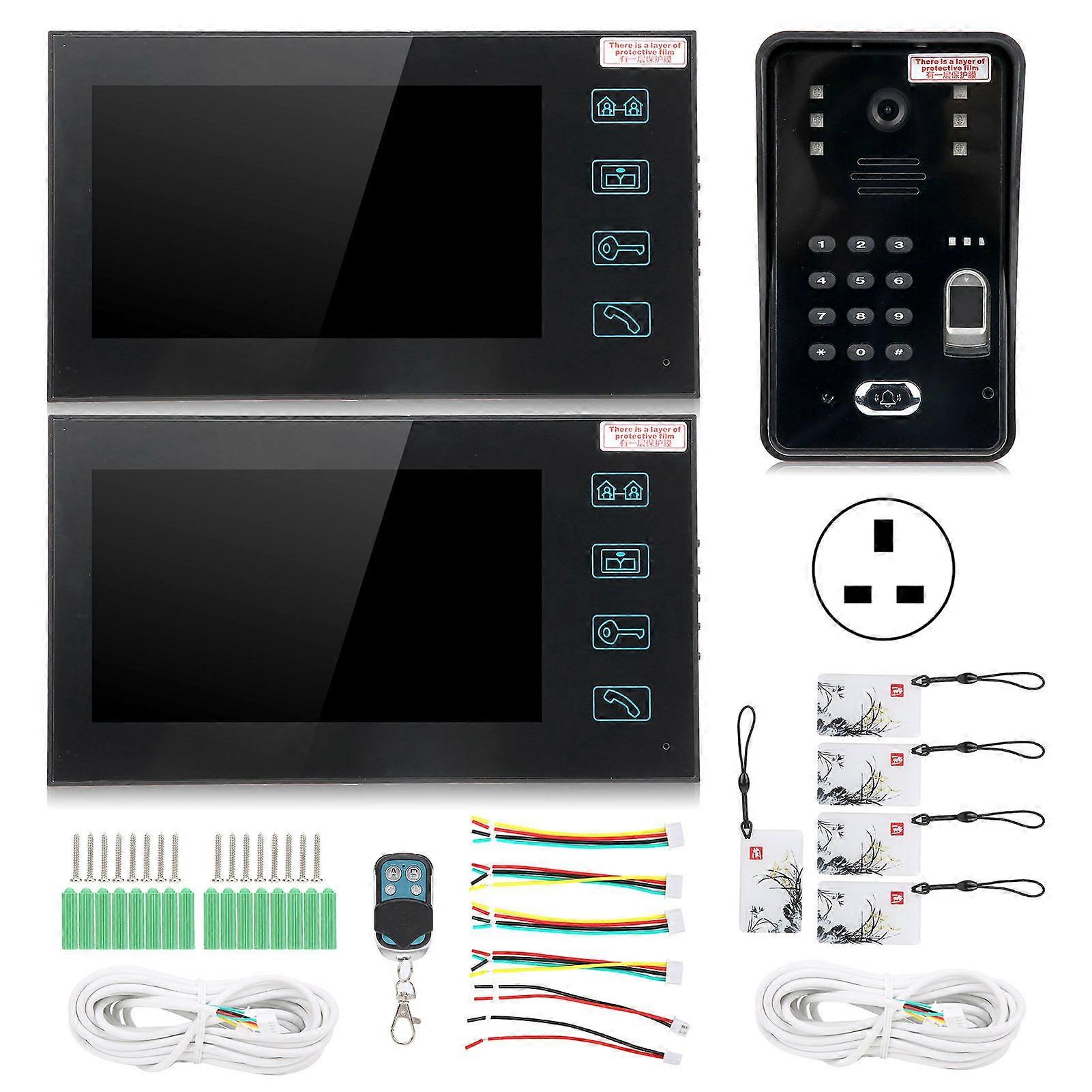 7in Video Doorphone 2 Monitors Fingerprint Password ID Card Remote Unlock Safety Access Control Kit