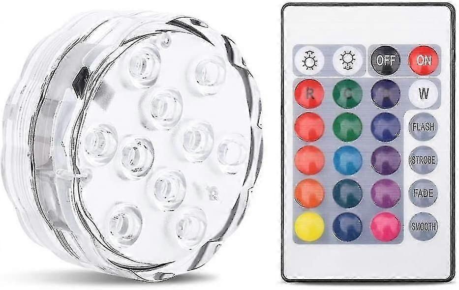 Submersible 10 Led Lights, Rgb Multicolor Waterproof Battery Powered Lights With Ir Remote Controller