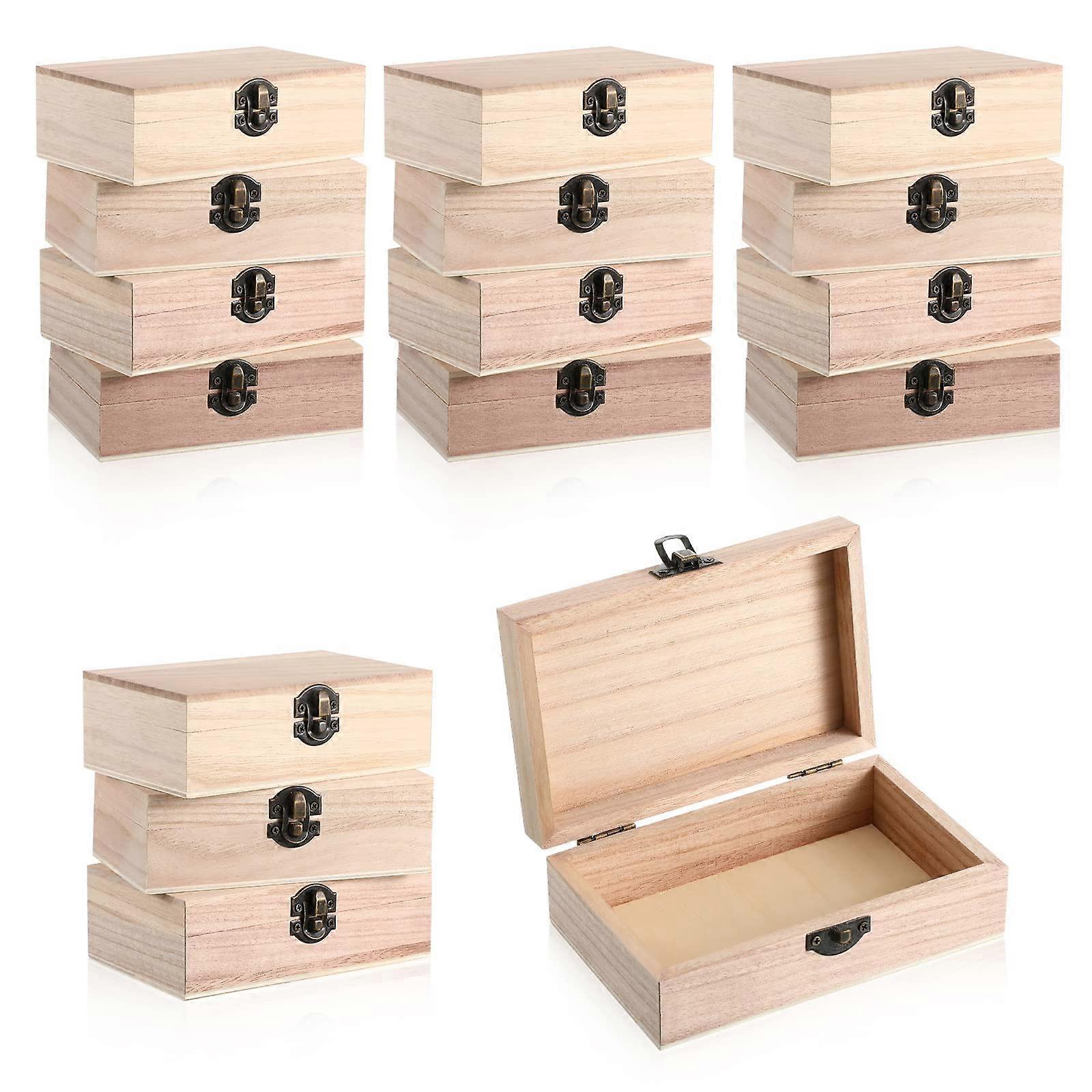 Unfinished Wooden Boxes 16-Count, Hinged Lid Rectangular Keepsake Box 6 X 3.7 X 2 Inch For Crafts DIY Jewelry Paint