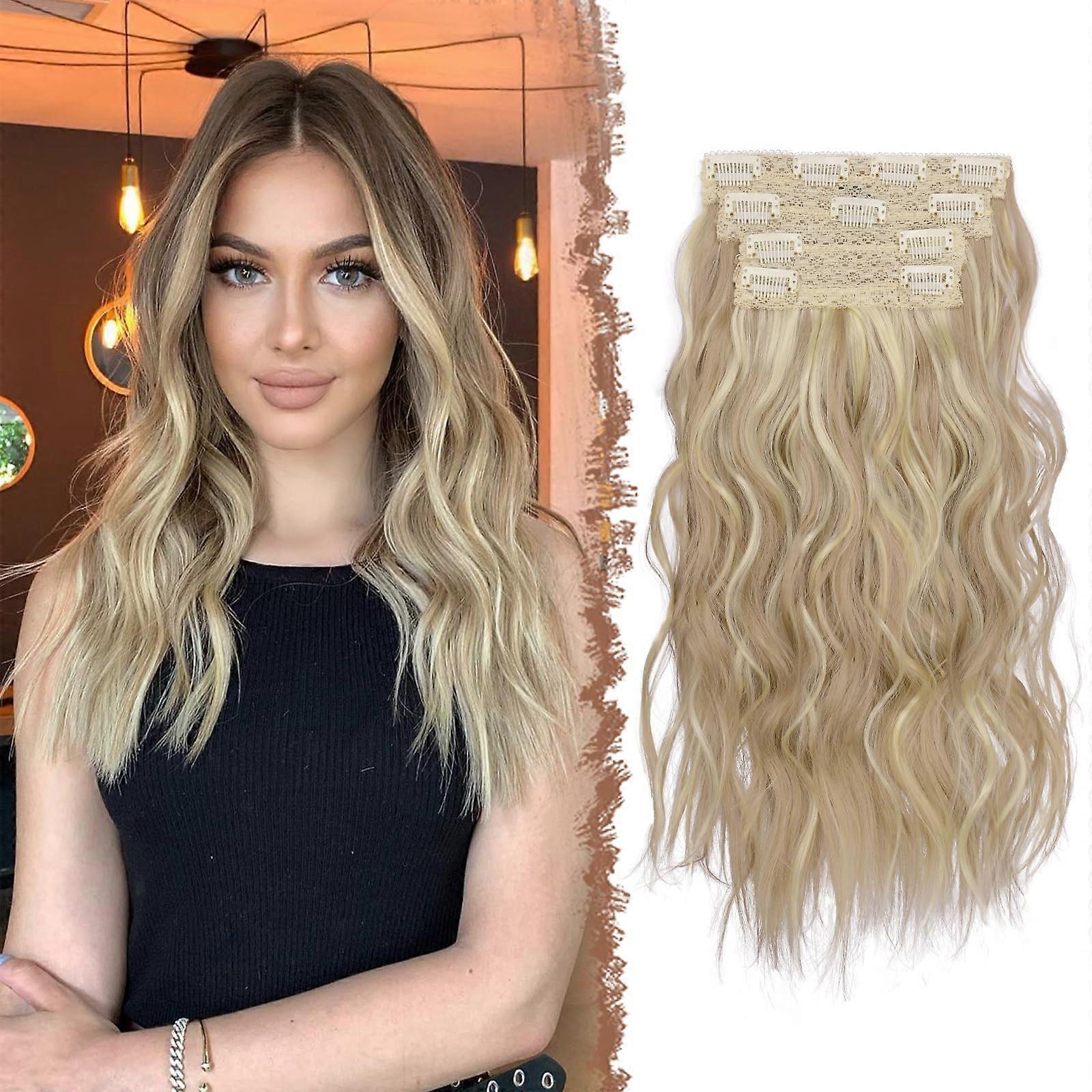 Clip in Hair Extensions 4PCs Long Curly Wavy Thick 16' Dirty Blonde
