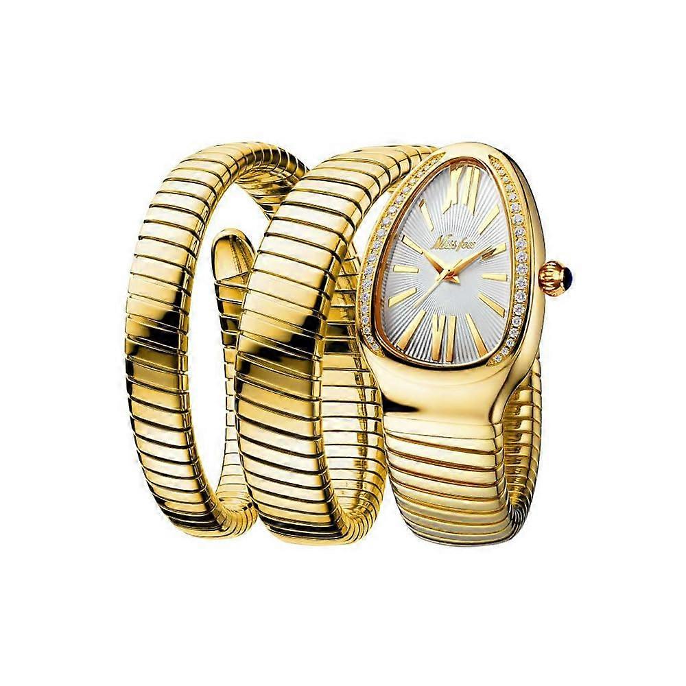 Diamond Quartz Gold Watch Women Snake Design Three Loop Bracelet Watches Ref: 4738