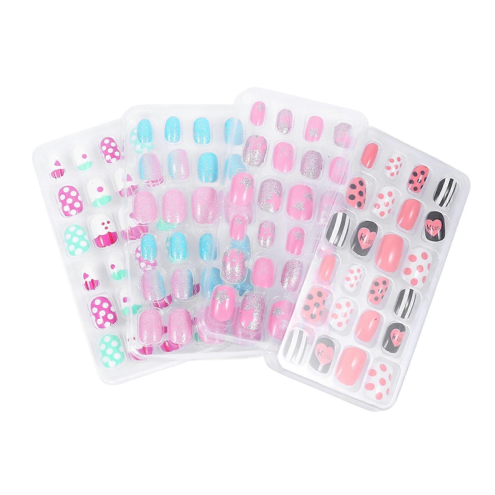 96PCS Press On Cartoon Fake Nails for Short Artificial Fingernails – Safe Material for DIY Nail Art, Parties & Events