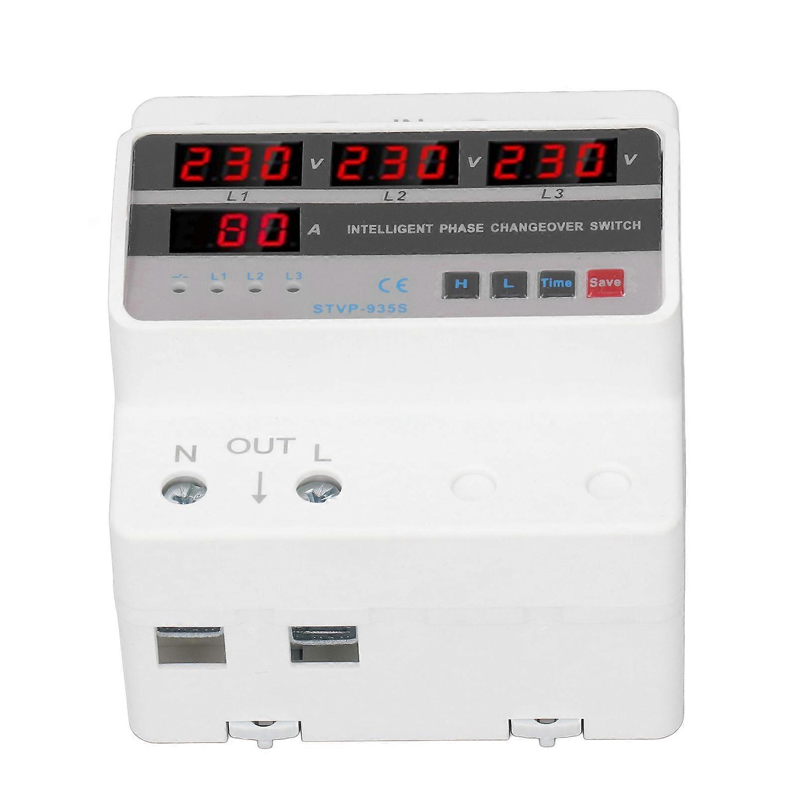 3 Phase Transfer Switch DIN Rail Mount Automatic Changeover Switch with Voltage Current Protection AC220V 80A 