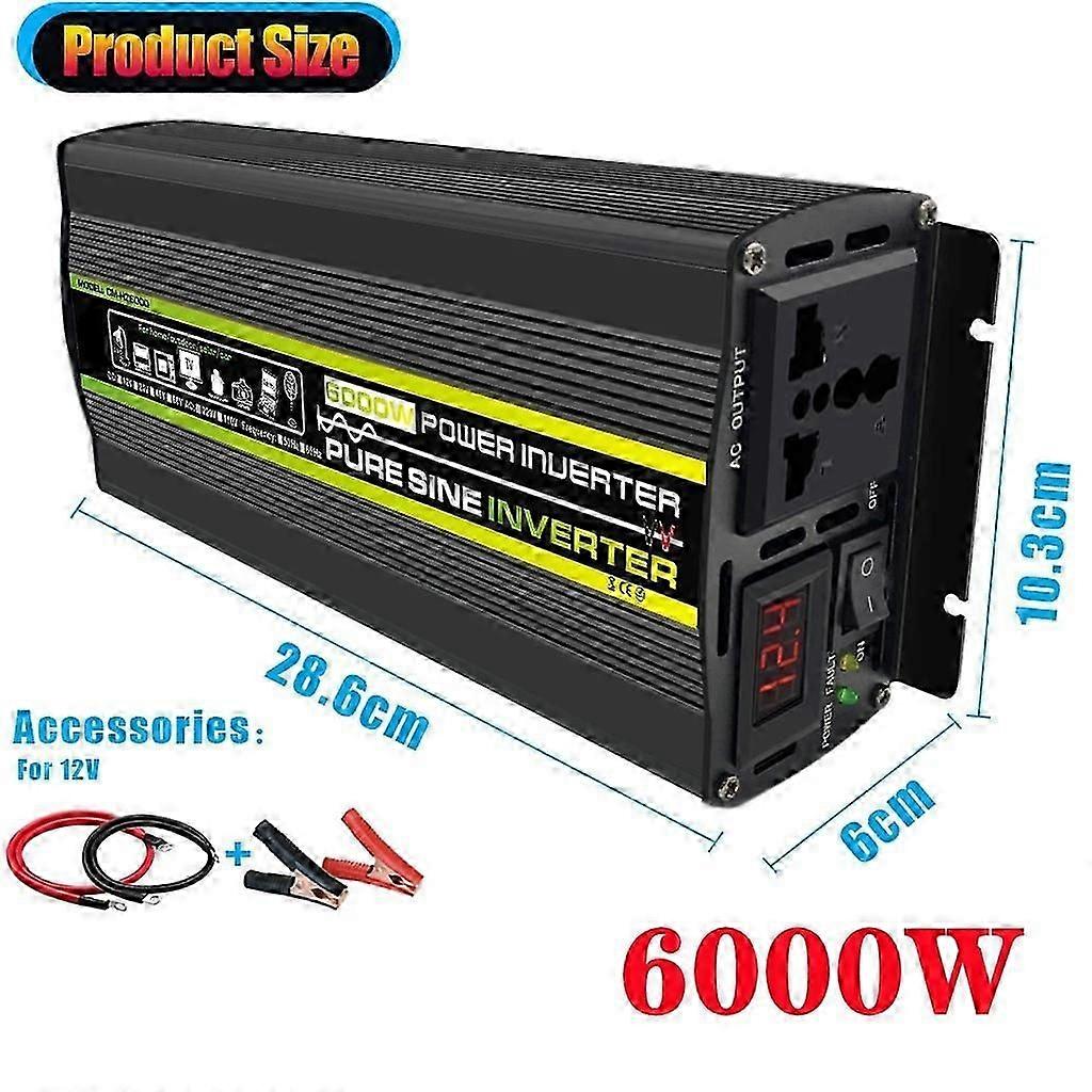 6000W / 8000W Čistý sinusový měnič Napěťový transformátor Inteligentní digitální displej Auto Domácí Venkovní DC12V-220V Převodník