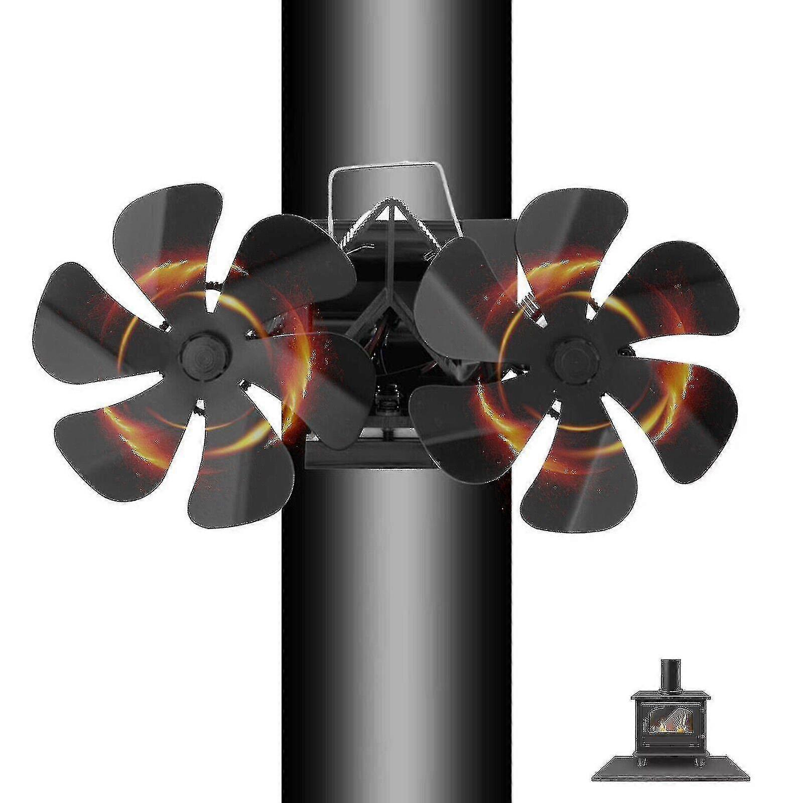 New 2023 Dual Head Fireplace Fan with 12 Blades for Enhanced Air Circulation, Wall Mounted Design for Efficient Heating