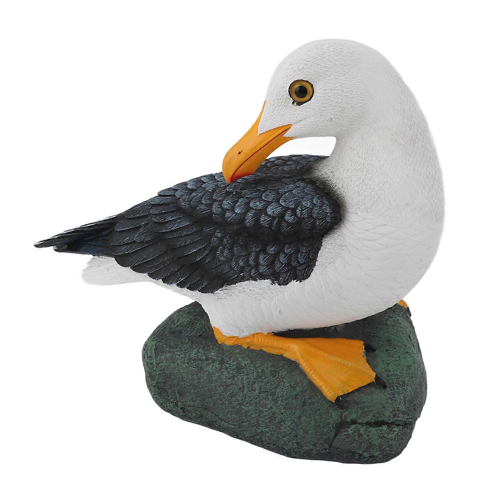 Resin Seagull Statue Sea Bird Figurine Mediterranean Style Ornament for Home Landscape Office Decoration Crouching Type 